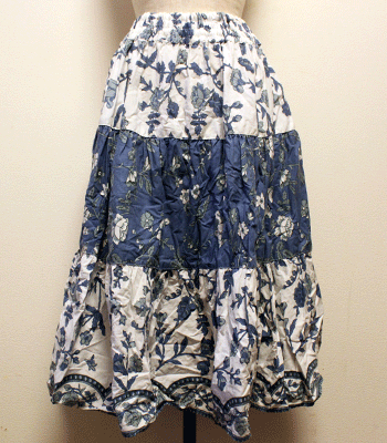 ブルー×白　花柄　プロバンススカート