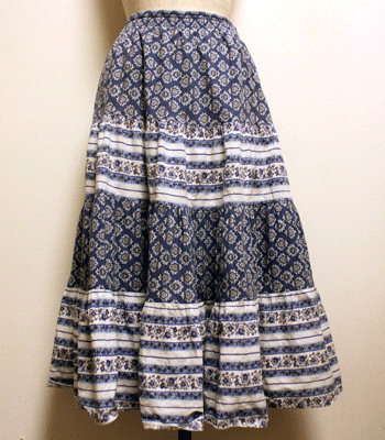 ブルー×白　ペイズリー柄　プロバンススカート
